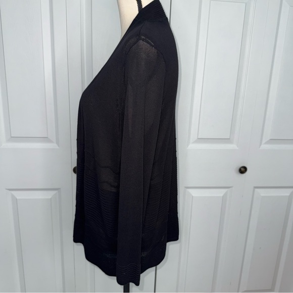 Cyrus Black Sheer Knit Open Front Women's Cardigan Sweater size Large - Picture 2 of 9